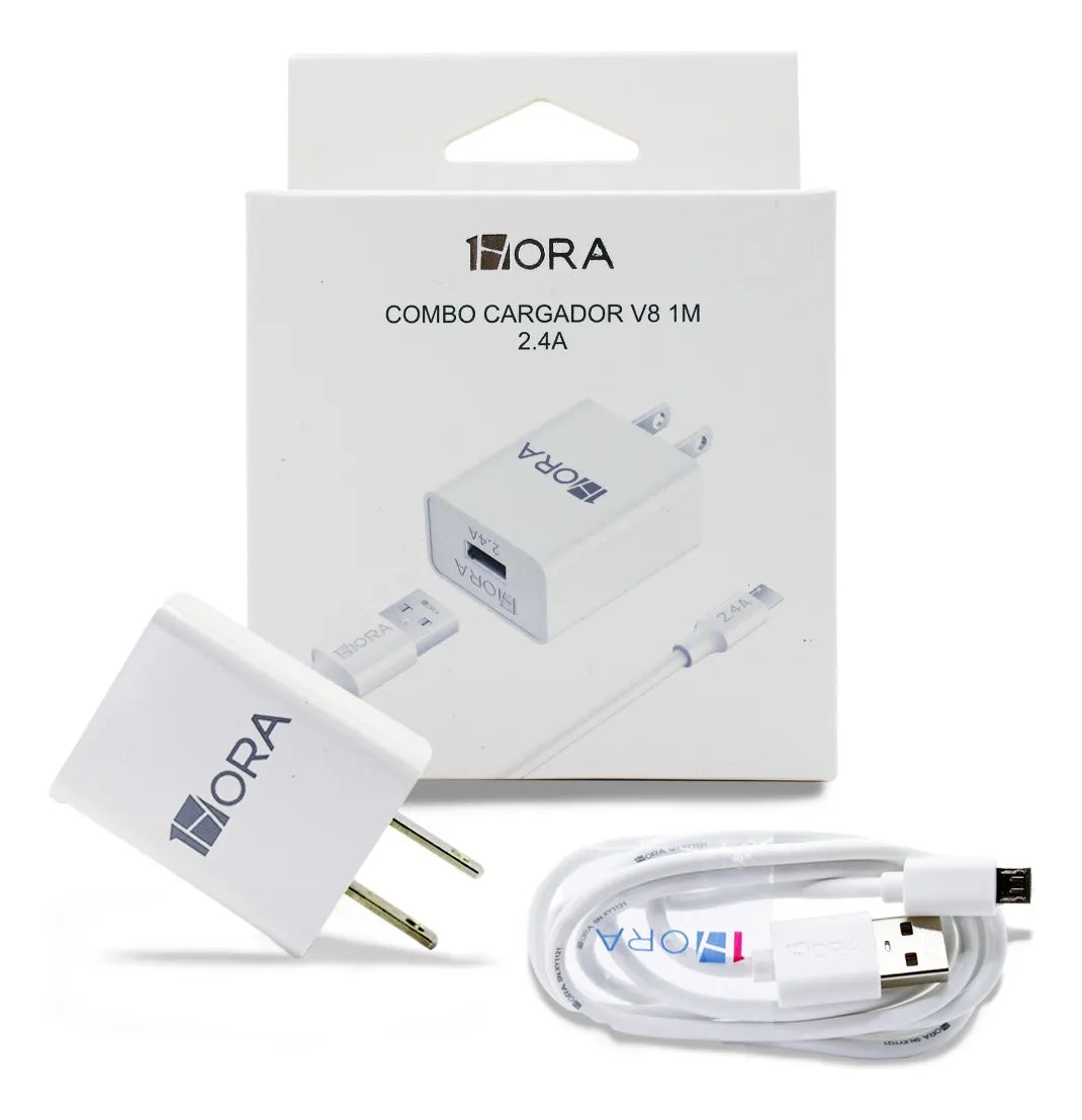 COMBO CARGADOR USB V8 2.4A 1HORA GAR124 1M