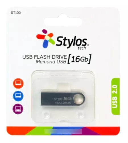 MEMORIA USB 16 GB STYLOS ST100 PLATEADA