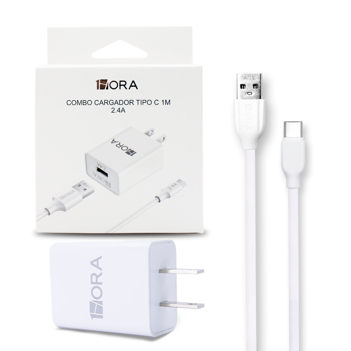 COMBO CARGADOR USB TIPO C 1HORA 2.4A GAR142 1M BLANCO