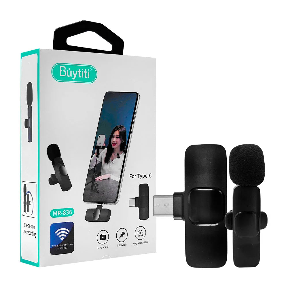 MICRÓFONO LAVALIER INALÁMBRICO BUYTITI MR-836 CON RECEPTOR TIPO C