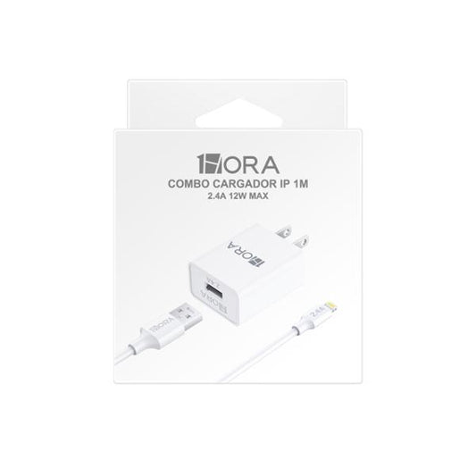 COMBO CARGADOR USB A IP 1HORA 2.4 GAR143 BLANCO 1M