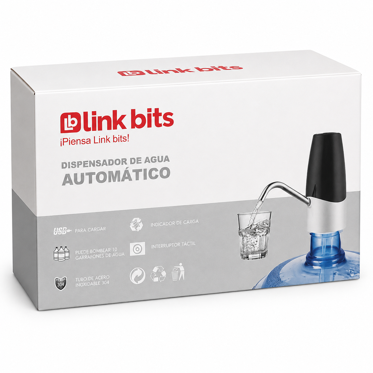 DISPENSADOR DE AGUA AUTOMÁTICO LINK BITS FA015 RECARGABLE PARA GARRAFÓN