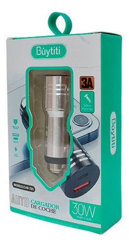 CARGADOR PARA AUTO BUYTITI 30W USB Y TIPO C CAR036 NEGRO