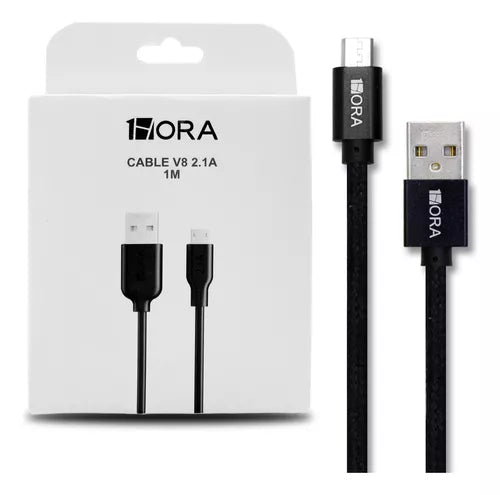 CABLE USB V8 1HORA 2.1A CAB236 NEGRO 1M.