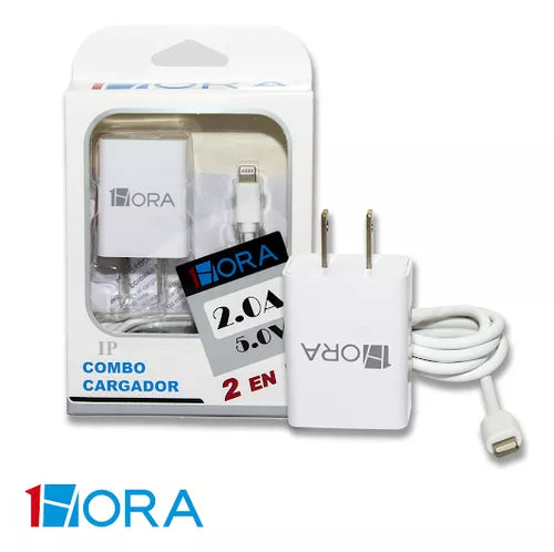 CARGADOR USB A IPHONE 1HORA 2.0A GAR088  BLANCO