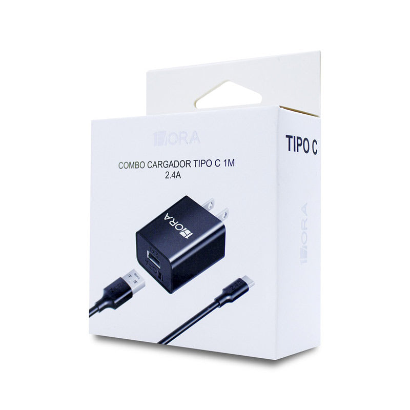 COMBO CARGADOR USB TIPO C 1HORA 2.4A GAR142 1M BLANCO
