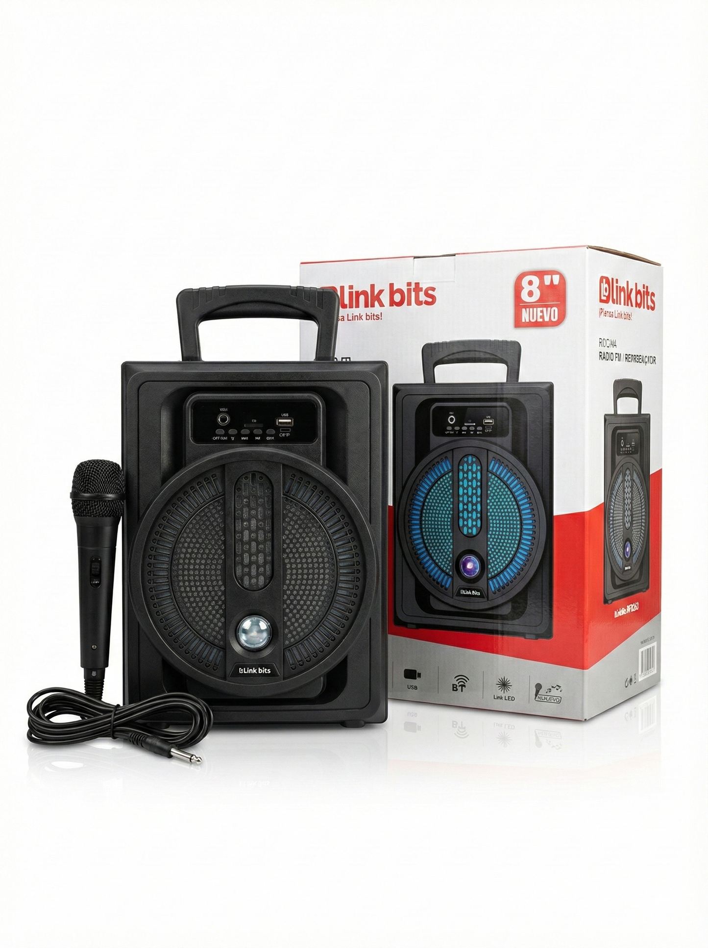 BOCINA INALAMBRICA LINK BITS CON MICROFONO 8″ 10 W RFR263 SA8056T