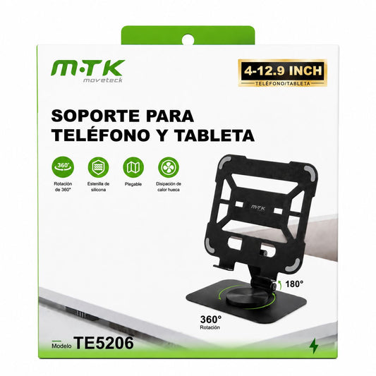 SOPORTE PARA TELÉFONO Y TABLETA MTK TE5206 DE 4 A 12.9 PULGADAS CON ROTACIÓN 360°