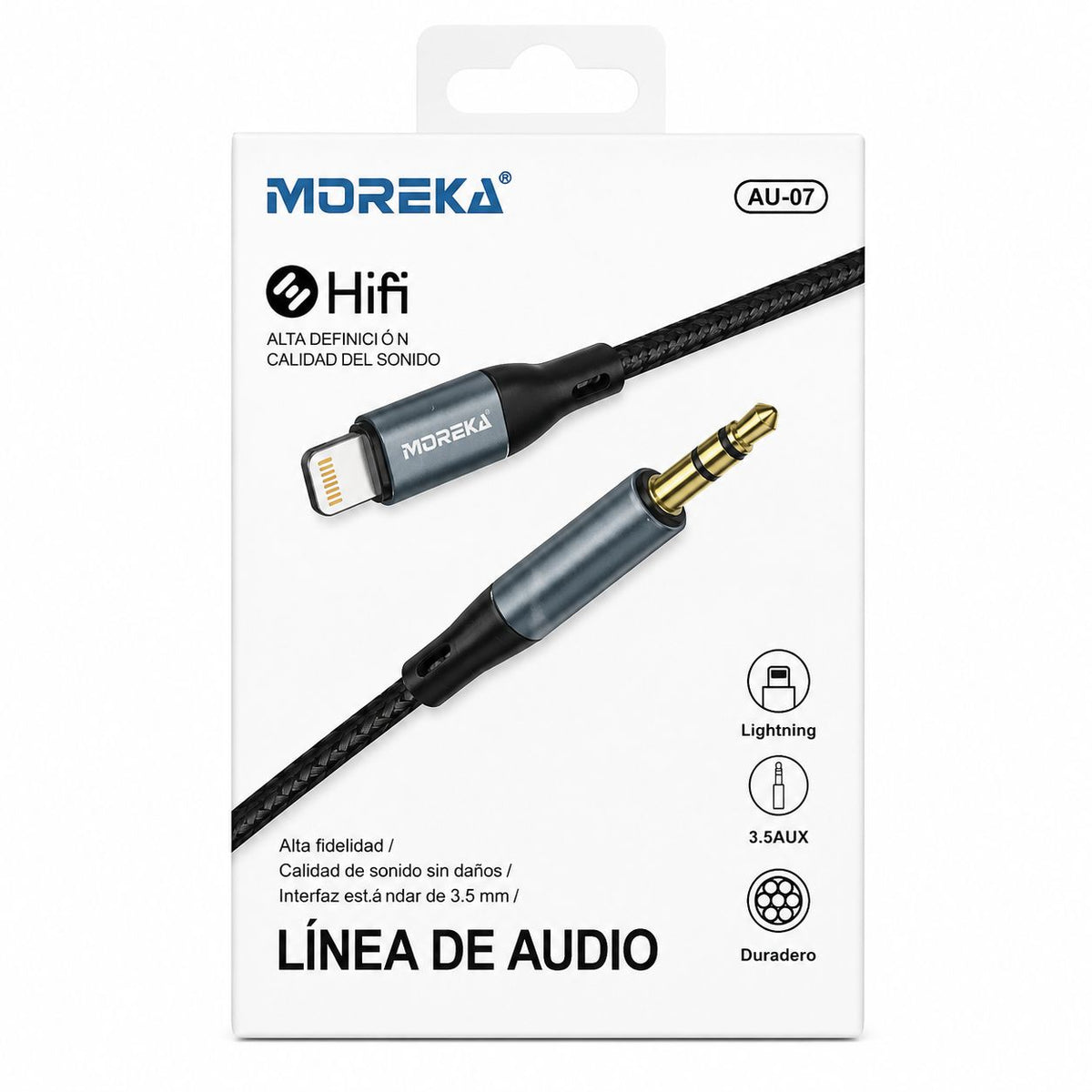 ADAPTADOR DE AUDIO MOREKA AU-07 LIGHTNING A AUXILIAR 3.5 MM