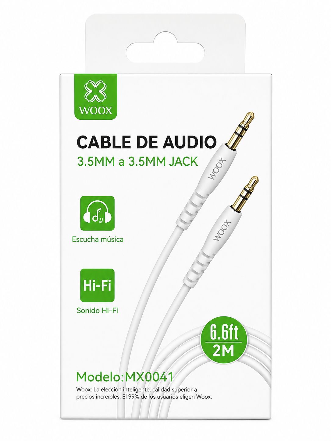 CABLE AUXILIAR DE AUDIO WOOX MX0041 3.5 MM A 3.5 MM 2 METROS