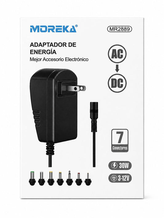 ADAPTADOR DE ENERGÍA UNIVERSAL MOREKA MR2889 30W 3-12V CON 7 PUNTAS