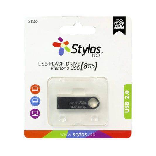 MEMORIA USB STYLOS 8 GB ST100 PLATEADA